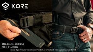 Kore Essentials models showcasing the gun belt with ratcheting track system